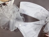 White Frilled Sleeve High Waist Bandeau Swimsuit