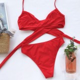 Red O-Ring Halter Wrap Two Piece Swimwear