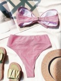 Pink Bow Front High Waist Bikini Swimwear