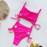 Hot Pink Cut Out High Waist Lace-up Swimsuit