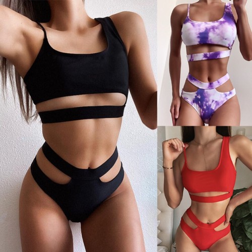 Black Cut Out  Asymmetrical Two Piece Swimwear