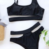 Black Cut Out  Asymmetrical Two Piece Swimwear