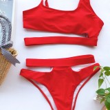 Red Cut Out  Asymmetrical Two Piece Swimwear