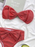 Red Bow Front High Waist Bikini Swimwear