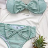 Mint Green Bow Front Glitter High Waist Swimsuit