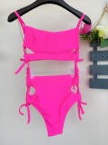 Hot Pink Cut Out High Waist Lace-up Swimsuit