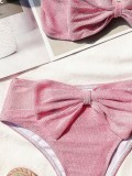 Pink Bow Front High Waist Bikini Swimwear