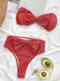 Red Bow Front High Waist Bikini Swimwear
