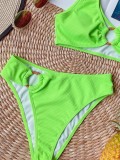 Neon Green One Shoulder O-Ring Two Piece  Swimwear