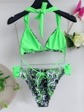 Green Leopard Halter Tie Back Two Piece Swimwear