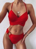 Red O-Ring Halter Wrap Two Piece Swimwear