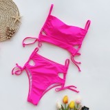 Hot Pink Cut Out High Waist Lace-up Swimsuit