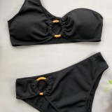 Black One Shoulder O-Ring High Leg Bikini Swimsuit