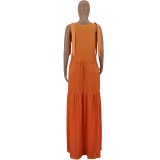 Gradient Orange Sleeveless Loose Maxi Dress