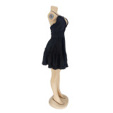 Black Frilled Deep-V Short Cami Dress