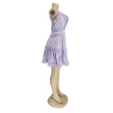 Lilac Frilled Deep-V Short Cami Dress