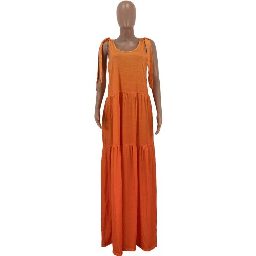 Gradient Orange Sleeveless Loose Maxi Dress