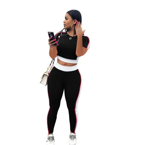 Black Two Piece Pants Set with Contrast Panel