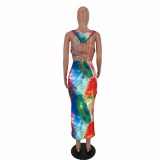 Tie Dye Multicolor Sleeveless Strappy Back Maxi Dress
