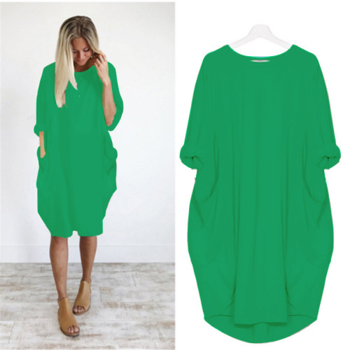 Plus Size Green Long Sleeve Oversize Dress with Pockets