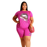 Plus Hot Pink Leopard Lip Two Piece Shorts Set