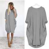 Gray Plus Size Long Sleeve Oversize Dress with Pockets