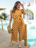 Plus Yellow Ruffled Belted  Polka Dot Jumpsuit