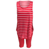 Plus Striped Red Tank Top & Solid Shorts Set