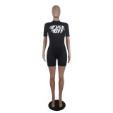 Black Letter Print Bodycon Rompers