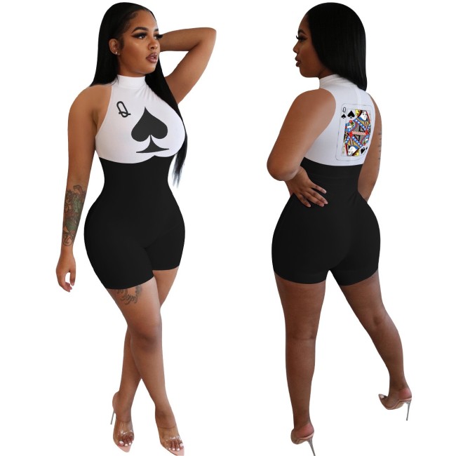 Contrast White Poker Print Romper