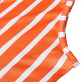 Orange & White Striped Sleeveless Bodycon Zipper Rompers