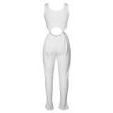 White Scoop Neck Cut Out Strings Bodycon Jumpsuit