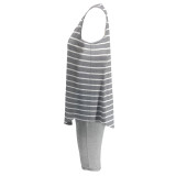 Plus Striped Gray Tank Top & Solid Shorts Set