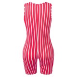 Red & White Striped Sleeveless Zipper Bodycon Rompers