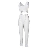 White Scoop Neck Cut Out Strings Bodycon Jumpsuit