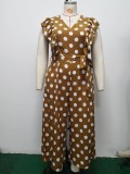 Plus Yellow Ruffled Belted  Polka Dot Jumpsuit