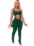 Green Sleeveless Cut Out Strings Tight  Jumpsuit