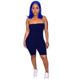 Navy Blue Strapless Plain Bodycon Rompers