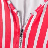 Red & White Striped Sleeveless Zipper Bodycon Rompers