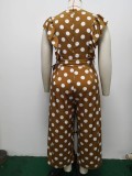 Plus Yellow Ruffled Belted  Polka Dot Jumpsuit