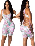 Snake Print Hot Pink Criss-Cross Bodycon Rompers