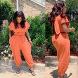 Orange Drawstring  Jumpsuit with Cut Out Back