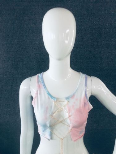 Tie Dye Colorful Metal Chain Sexy Club Crop Top