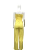 Yellow Shirred Strapless Loose Jumpsuit