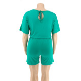 Plus Size Green Drawsting Casual Romper