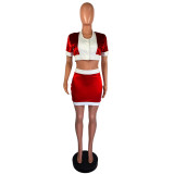 Red Button Crop Top and Mini Skirt Set