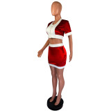 Red Button Crop Top and Mini Skirt Set