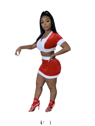 Red Button Crop Top and Mini Skirt Set