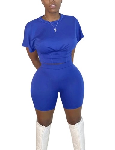 Sexy Blue Crop Top and Shorts Set