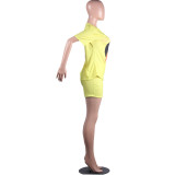 Ripped Character Print Yellow Two Piece Shorts Set